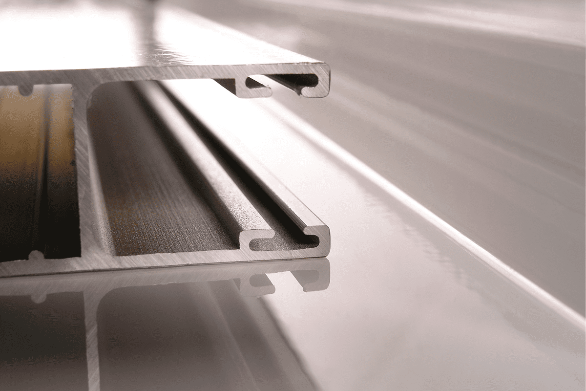 Aluminum profile with reflective surface.