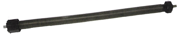Black metal torsion spring for garage doors.