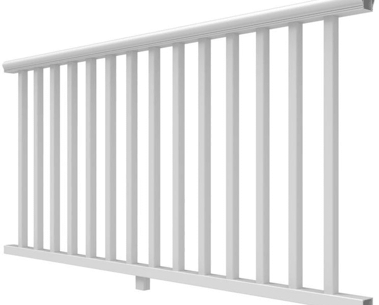 White vertical railing with horizontal top rail.