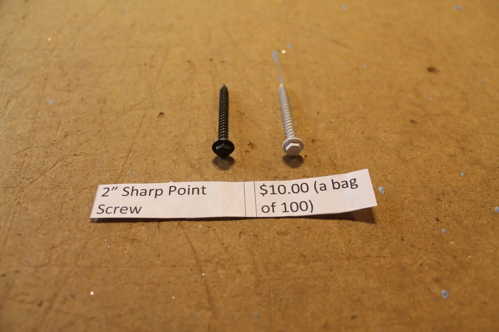Two screws with price and description label.