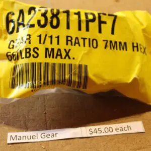 Yellow gear packaging with barcode and price.