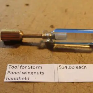 Handheld tool for storm panel wingnuts.