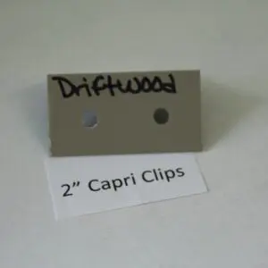 Driftwood color sample with Capri Clips label.