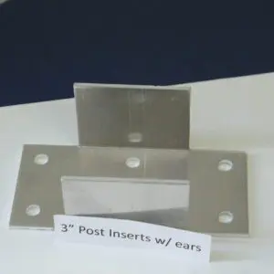 Metal post insert with labeled ears.