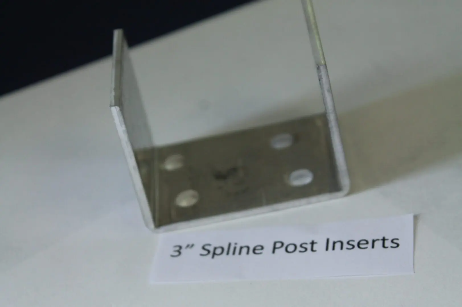 Metal bracket labeled "3” Spline Post Inserts.