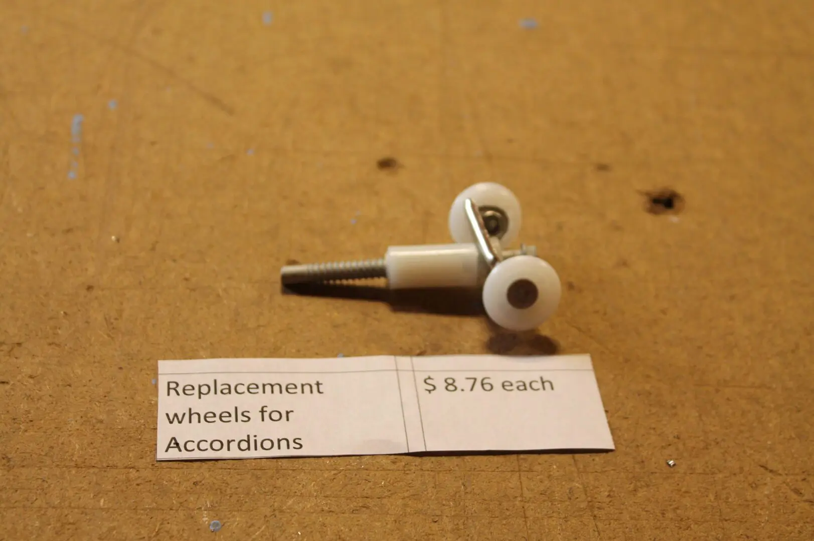 Accordion replacement wheels, $8.76 each.
