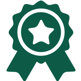 Star-shaped award ribbon on black background.