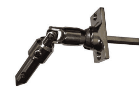 Metal hinge joint with mounting plate.